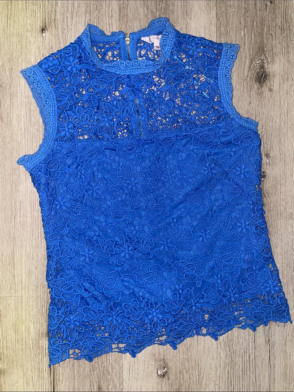 Nanette Lepore Royal Blue Floral Lace Sleeveless Top | Gold Back Zipper | S